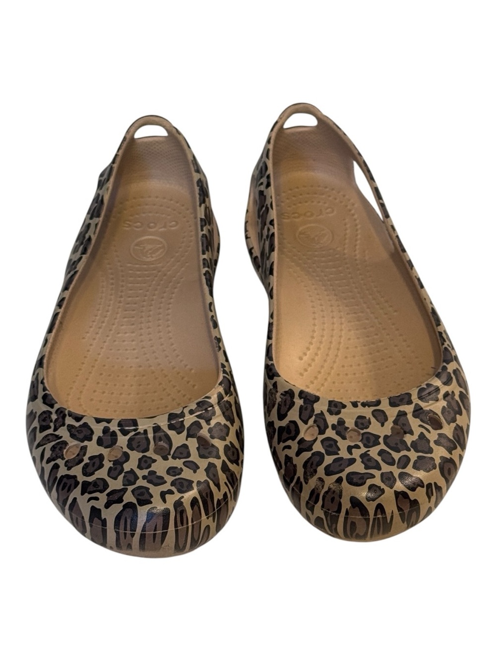 CROCS Women's Leopard Print Ballet Flats - Tan and Black